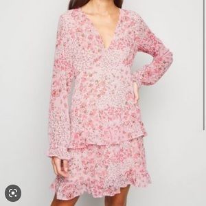 NEW LOOK pink floral tiered mini dress - never worn!